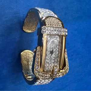 Vintage/New Victoria Wieck Beverly Hills Buckle Bangle Princess Cut CZ Watch